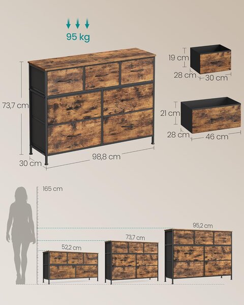 SONGMICS Komoda s látkovými zásuvkami Vasagle Busman 99 cm černá/hnědá