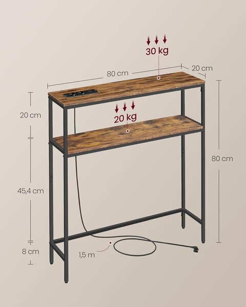 SONGMICS Konzolový stolek s nabíjecí stanicí Vasagle Shiny 80 cm černý/hnědý