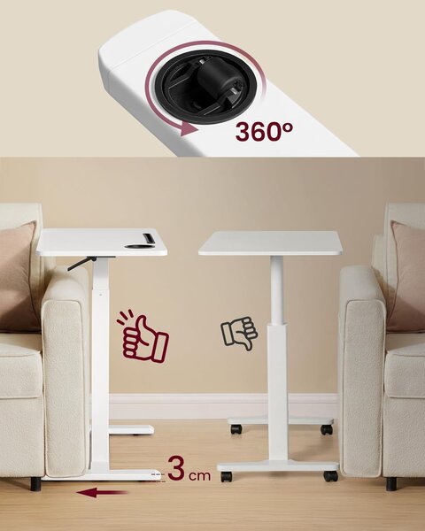 SONGMICS Výškovo nastaviteľný odkladací stolík Vasagle Elev 70 cm biely