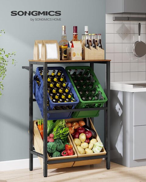 SONGMICS Kovový stojan LIFEWIT pre 4 prepravky s policou, nosnosť 340 kg 70 x 117 x 40 cm hnedá