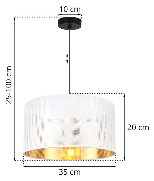 Závesné svietidlo Asti0, 1x biele PVC tienidlo, (fi 35cm), g, b