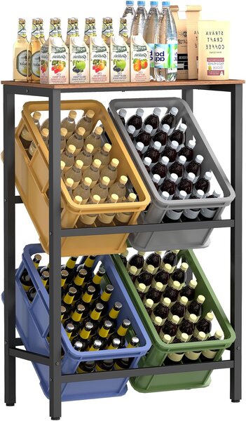 SONGMICS Kovový stojan LIFEWIT pre 4 prepravky s policou, nosnosť 340 kg 70 x 117 x 40 cm hnedá