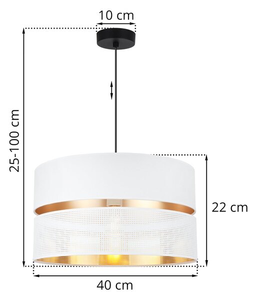 Závesné svietidlo Asti, 1x PVC/biele textilné tienidlo, (fi 40cm), g, b