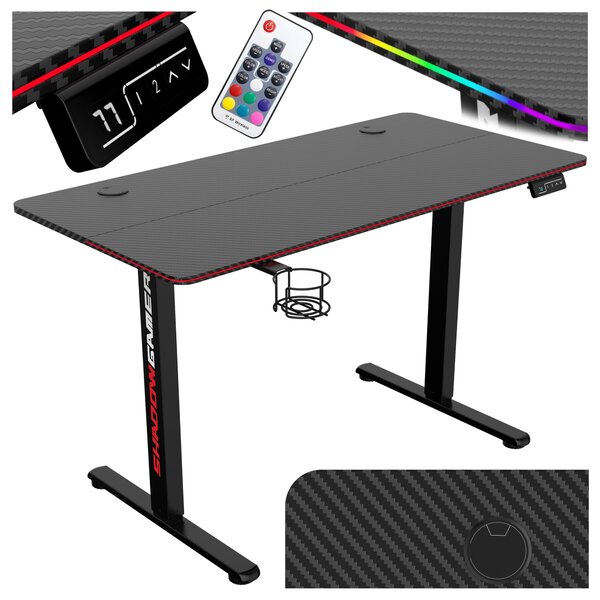 TZB Výškovo nastaviteľný elektrický herný stôl SHADOW GAMER 2.0 LED RGB 120 cm čierny