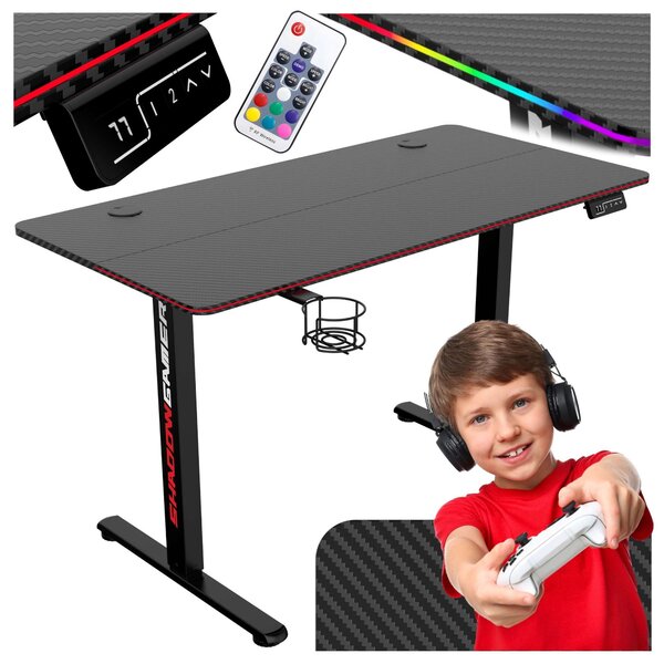 TZB Výškovo nastaviteľný elektrický herný stôl SHADOW GAMER 2.0 LED RGB 120 cm čierny