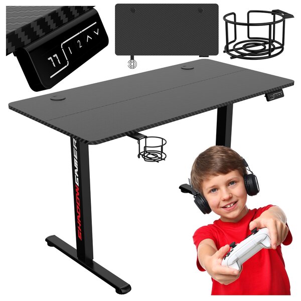 TZB Výškovo nastaviteľný elektrický herný stôl SHADOW GAMER 1.0 120 cm čierny