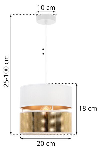 Závesné svietidlo Asti2, 1x PVC/biele textilné tienidlo, (fi 20cm), g, w