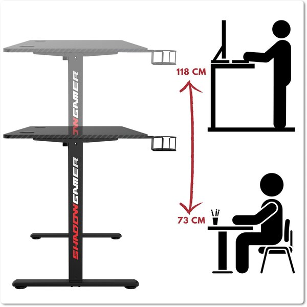 TZB Výškovo nastaviteľný elektrický herný stôl SHADOW GAMER 1.0 120 cm čierny
