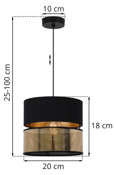 Závesné svietidlo Asti2, 1x PVC/čierne textilné tienidlo, (fi 20cm), g, b
