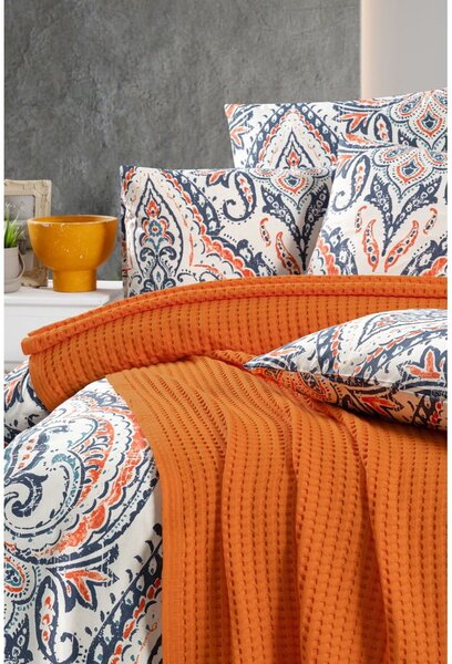 Oranžový bavlnený pléd 220x240 cm Waffle – Mila Home