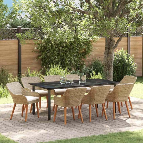 Maison Exclusive - Záhradný jedálenský set s vankúšom 9 pcs Béžová polyratan