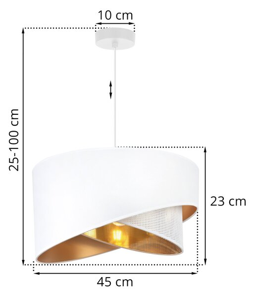 Závesné svietidlo Asti Duo, 1x PVC/biele textilné tienidlo, (fi 45cm), g, w