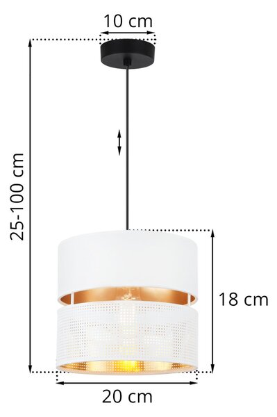 Závesné svietidlo Asti, 1x PVC/biele textilné tienidlo, (fi 20cm), g, b