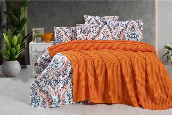Oranžový bavlnený pléd 220x240 cm Waffle – Mila Home