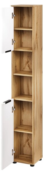 Szynaka Vysoká koupelnová skříňka Mazi 70 30 cm dub Wotan/bílá