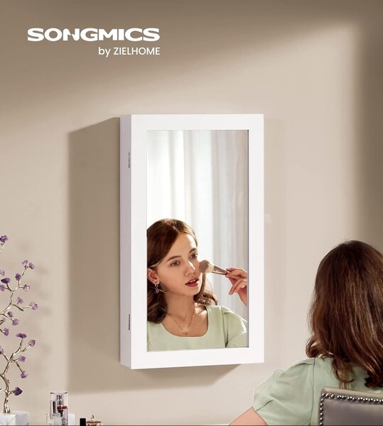 SONGMICS Závěsná šperkovnice se zrcadlem Kara bílá