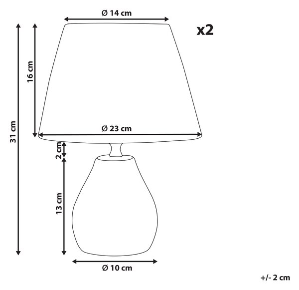 Sada 2 stolných lámp sivý keramický podstavec prírodné papierové tienidlo nočné lampy minimalistický dizajn