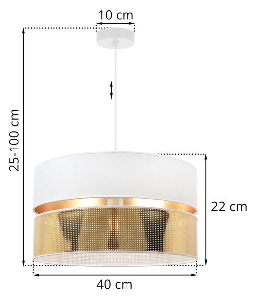 Závesné svietidlo Asti2, 1x PVC/biele textilné tienidlo, (fi 40cm), g, w