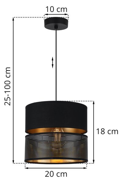 Závesné svietidlo Asti, 1x PVC/čierne textilné tienidlo, (fi 20cm), g, b