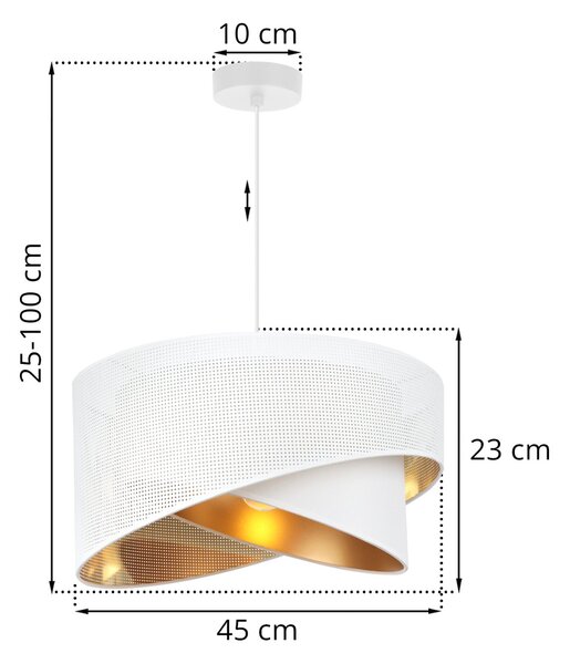 Závesné svietidlo Asti Duo1, 1x PVC/biele textilné tienidlo, (fi 45cm), g, w