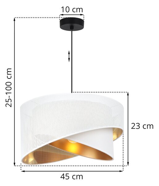 Závesné svietidlo Asti Duo1, 1x PVC/biele textilné tienidlo, (fi 45cm), g, b