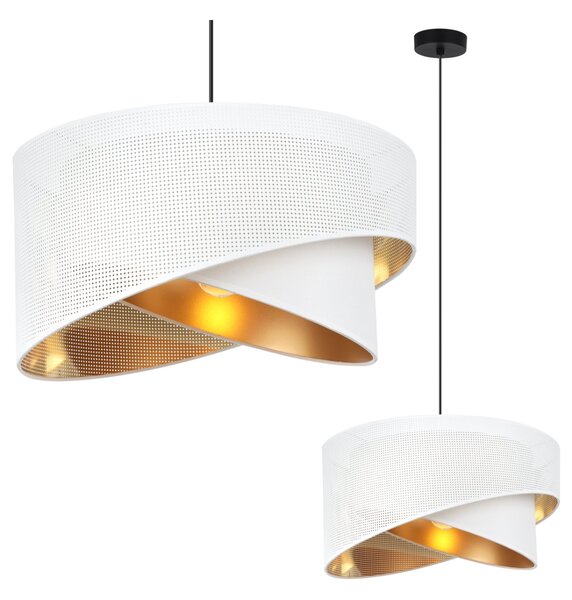 Závesné svietidlo Asti Duo1, 1x PVC/biele textilné tienidlo, (fi 45cm), g, b