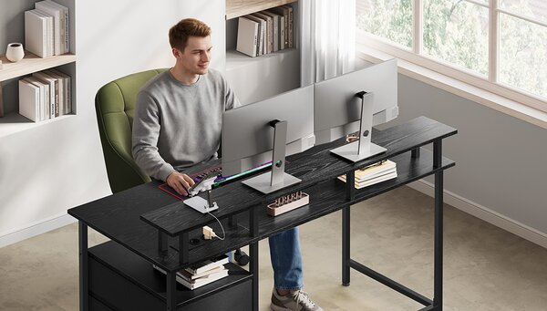 SONGMICS Psací stůl s nabíjecí stanicí Vasagle Unos 140 cm černý