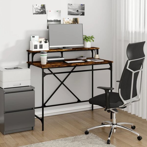 Maison Exclusive - písací stôl z dymového dubu 100x50x90 cm drevený materiál a železo