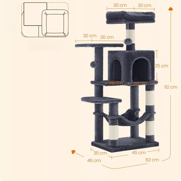 SONGMICS Škrabadlo pro kočky Piti 112 cm šedé