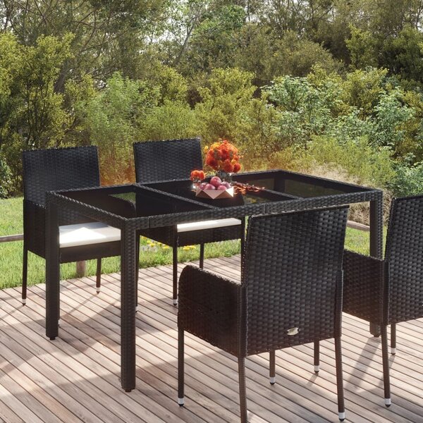 Maison Exclusive - Záhradný stôl so sklenenou doskou čierny 150x90x75 cm polyratan