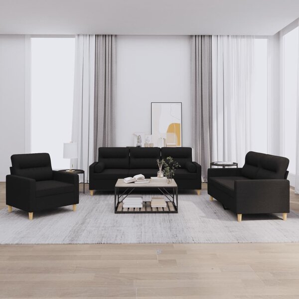 Maison Exclusive – 3-dielna sedacia súprava s vankúšmi, čierna látka