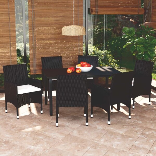 Maison Exclusive – 7-dielna záhradná jedálenská súprava s vankúšmi Poly Rattan Black