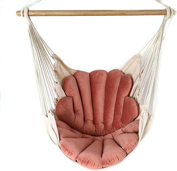Love Gifts® Závesné kreslo s 2 vankúšmi v tvare škrupiny a sadou háčikov na strop 130/100 cm - nosnosť 150 kg, závesné kreslo pre dospelých a deti, závesné sedadlo