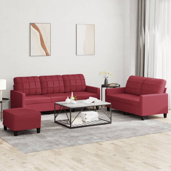 Maison Exclusive – 3-dielna sedacia súprava s vankúšmi, vínovočervená umelá koža