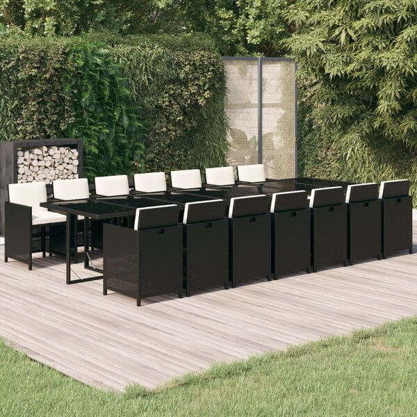 Maison Exclusive – 15-dielna záhradná jedálenská súprava s vankúmi Poly Rattan Black