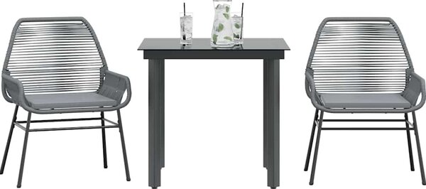 Maison Exclusive - 3-dielna záhradná jedálenská súprava+podložky, sivá, polyratan