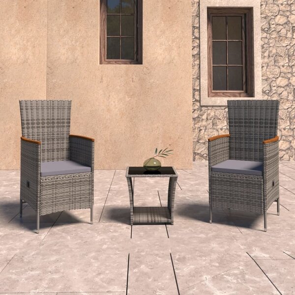 Maison Exclusive – 3-dielna záhradná súprava s vankúšmi Poly Rattan Grey