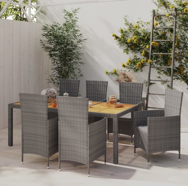 Maison Exclusive – 7-dielna záhradná jedálenská súprava s vankúšmi Poly Rattan Grey