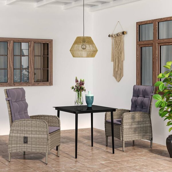 Maison Exclusive – 3-dielna záhradná jedálenská súprava s vankúšmi v šedej a čiernej farbe
