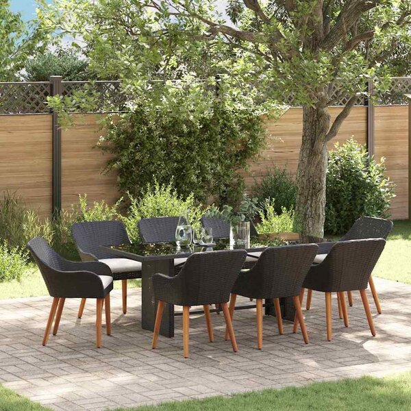 Maison Exclusive - Záhradný jedálenský set s vankúšom 9 pcs Čierna polyratan