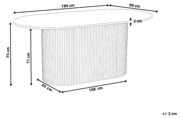 Jedálenský stôl svetlý dub MDF nohy z kaučuku 180 x 90 cm oválny tvar moderný štýl kuchyňa jedáleň