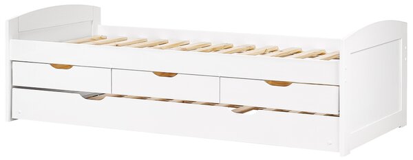 Rozkladacia posteľ biela borovicové drevo 90 x 200 cm s výsuvným lôžkom úložný priestor zásuvky detská izba spálňa