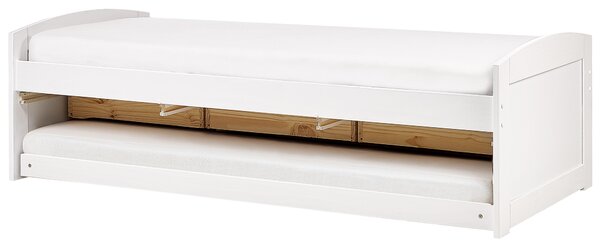 Rozkladacia posteľ biela borovicové drevo 90 x 200 cm s výsuvným lôžkom úložný priestor zásuvky detská izba spálňa