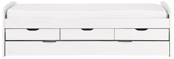 Rozkladacia posteľ biela borovicové drevo 90 x 200 cm s výsuvným lôžkom úložný priestor zásuvky detská izba spálňa