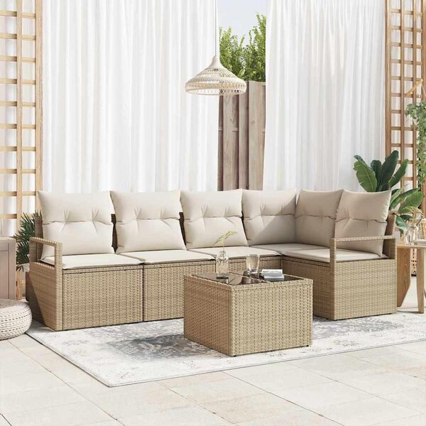 Maison Exclusive – Sedacia súprava, 6 kusov, béžová [syntetický materiál]: Polyratan