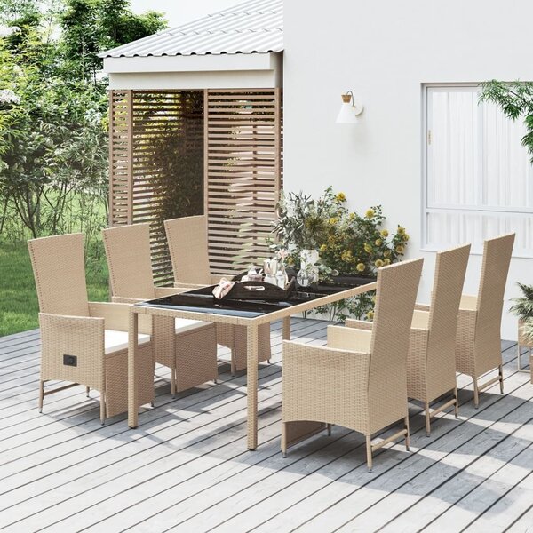 Maison Exclusive – 7-dielna záhradná jedálenská súprava s vankúšmi, béžová, polyratan