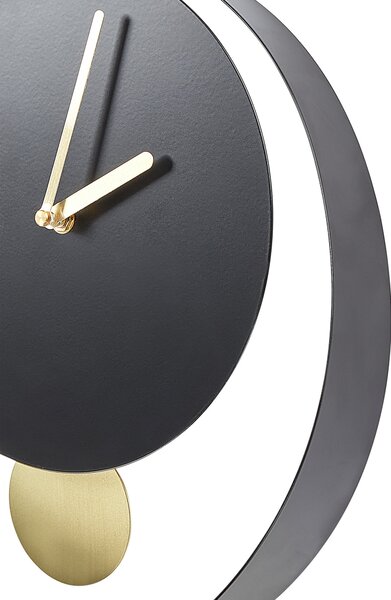 Nástenné hodiny čierne a zlaté kovové ø 30 cm moderný minimalistický dizajn bez číslic doplnky do obývacej izby