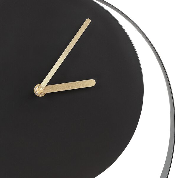 Nástenné hodiny čierne a zlaté kovové ø 30 cm moderný minimalistický dizajn bez číslic doplnky do obývacej izby