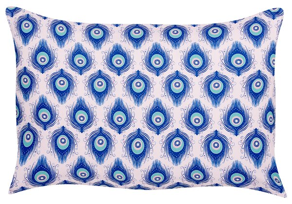 Sada 2 záhradných vankúšov modrá a ružová so vzorom pávieho peria polyester 40 x 60 cm moderné vodoodolné vankúše