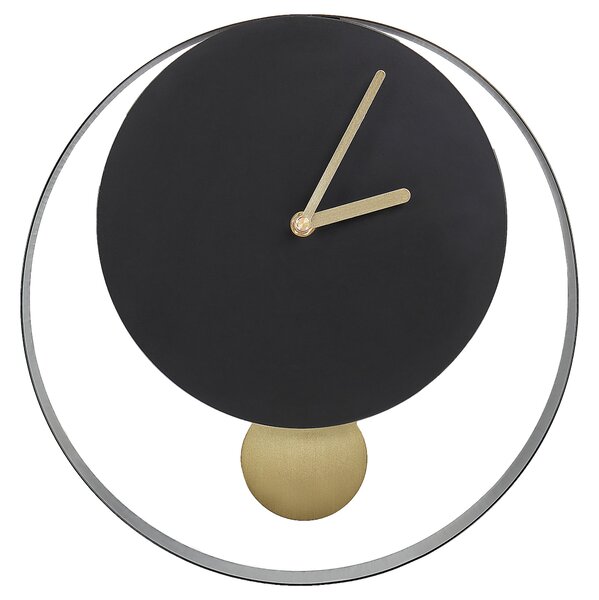 Nástenné hodiny čierne a zlaté kovové ø 30 cm moderný minimalistický dizajn bez číslic doplnky do obývacej izby